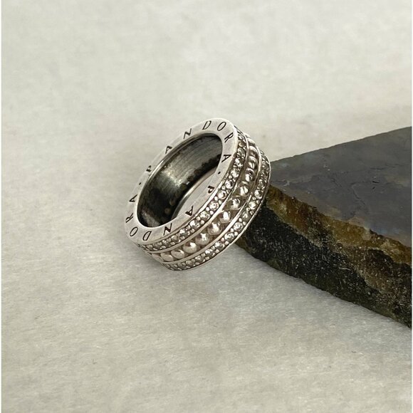Authentic Pandora Sterling Silver 925 Cubic Zirconia Wide Band Forever Ring Sz 6 - Picture 5 of 16